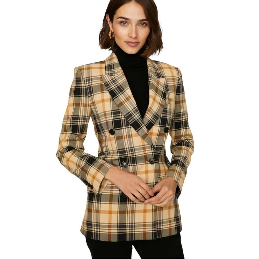 Derek Lam 10 Crosby Walter Blazer Tan Plaid Double Breasted Jacket Womens‎ 4